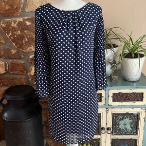 Robert Louis Navy and White Polka Dot Bell Sleeve Dress Size Small